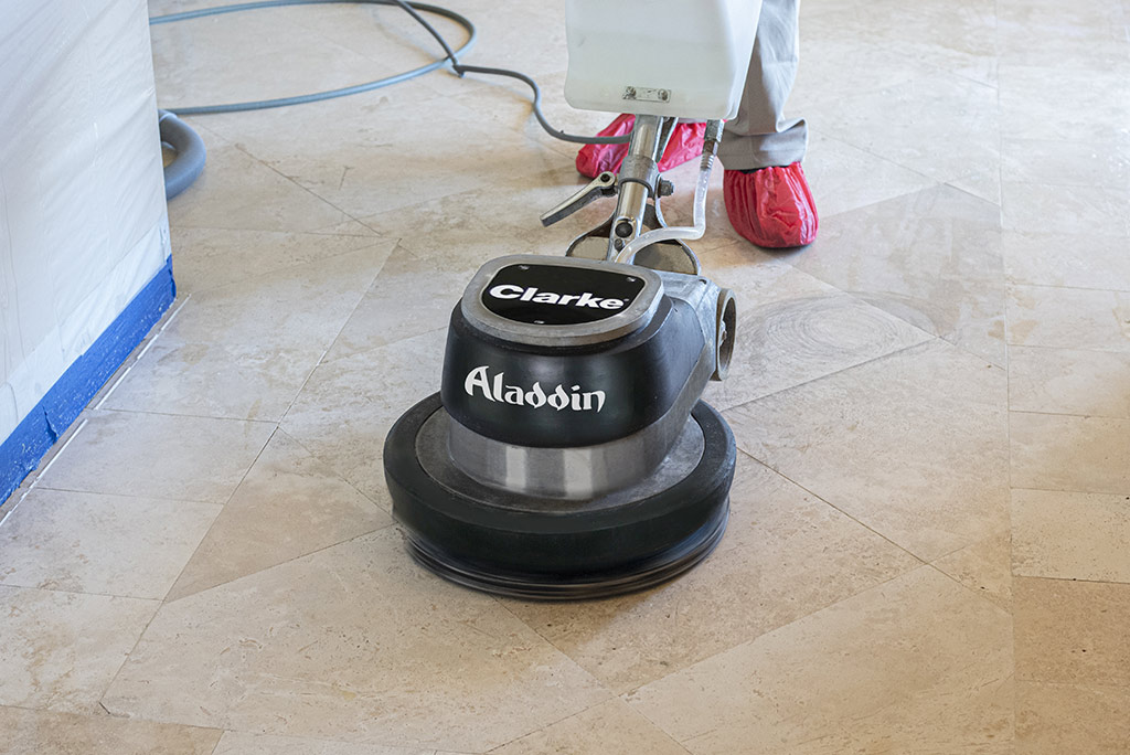 natural-stone-cleaning-professional Rotating nylon brushes loosen and clean away soil, dust and grease from natural stone and grout